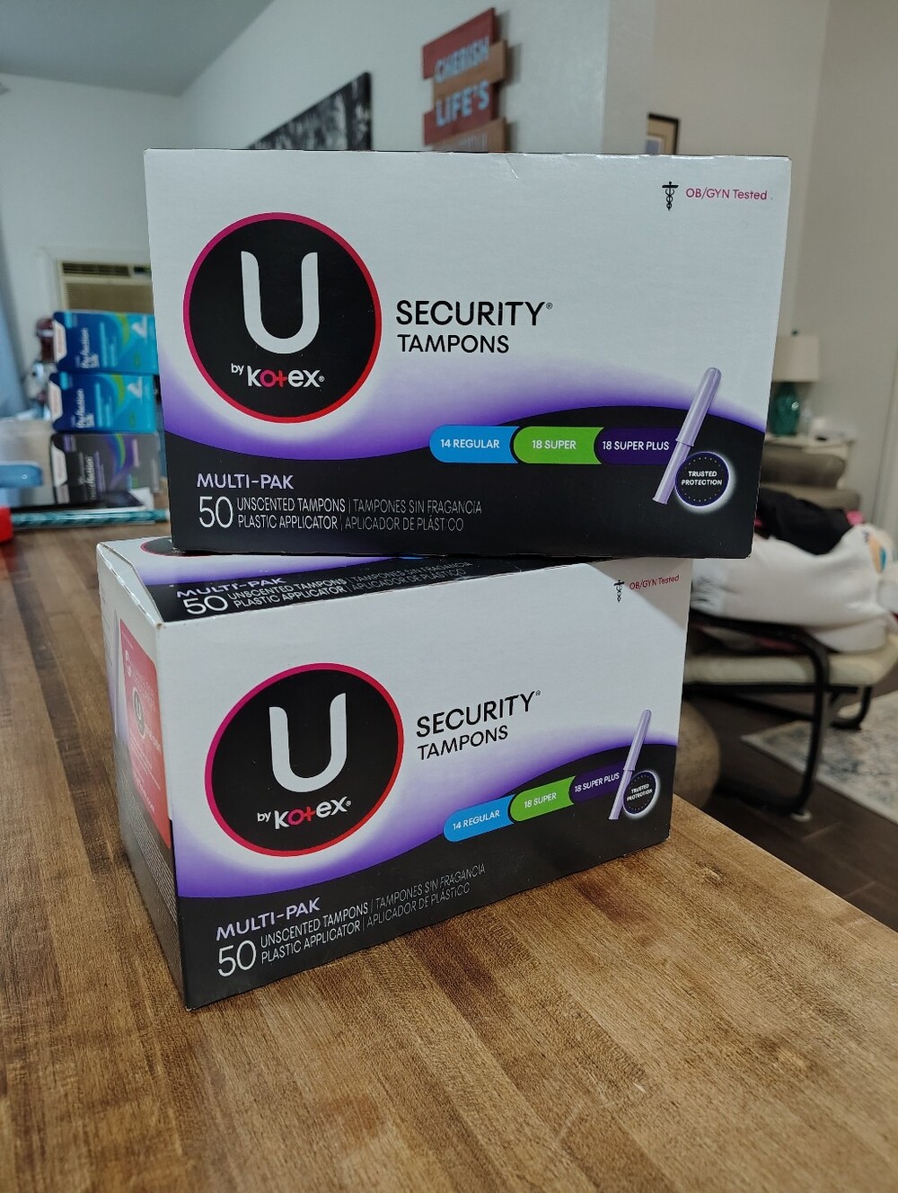 U by Kotex Security Tampons - Unscented Plastic Applicator Multi-Pack (50) X 2